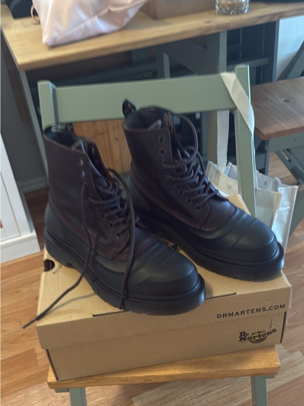 Dr. Martens Brown Leather and Black Rubber Hybrid Lace-Up Boots